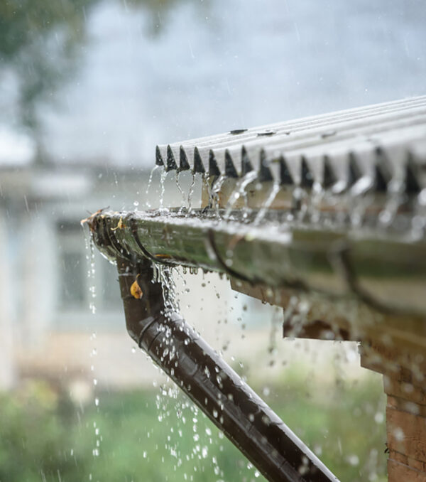 rain flows down from a roof down